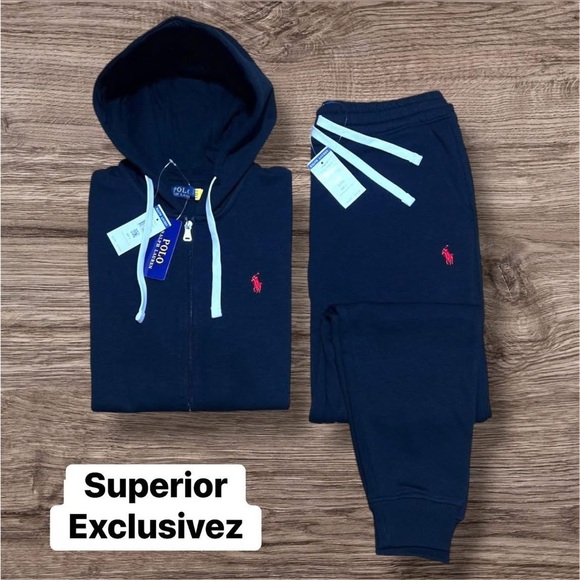 Unisex Polo Ralph Lauren Black Sweatsuit Set with Red Mini Horse